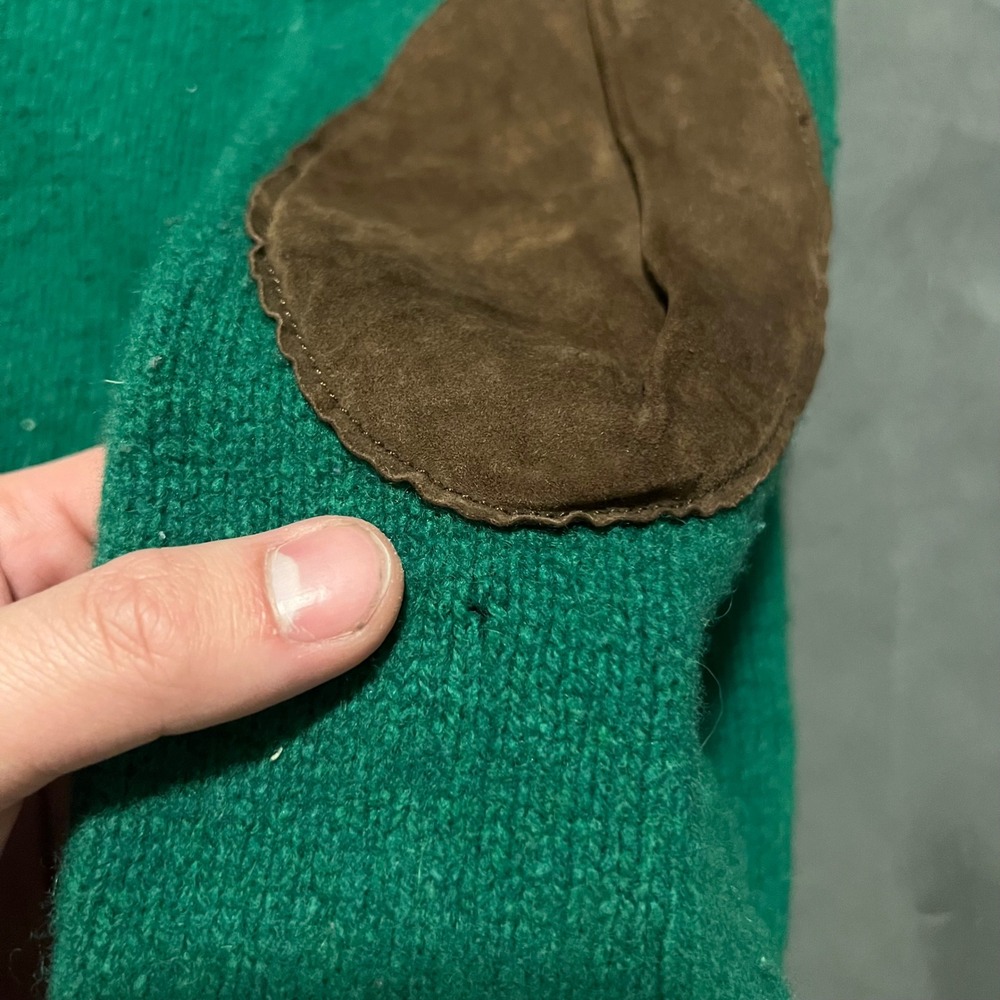 VTG 90s Polo Ralph Lauren Merino Angora Green Sweater Suede Elbow Patches Mens S - Picture 5 of 7